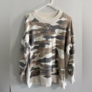 Aerie Women's Camouflage Crewneck Sweater - Brown, Gray, Cream